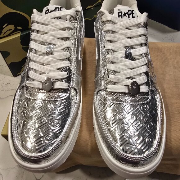 A Bathing Ape BAPE Bapesta #5 SILVER Mens Size 12 1K80191305 Shoes Sneakers NEW - Picture 7 of 14